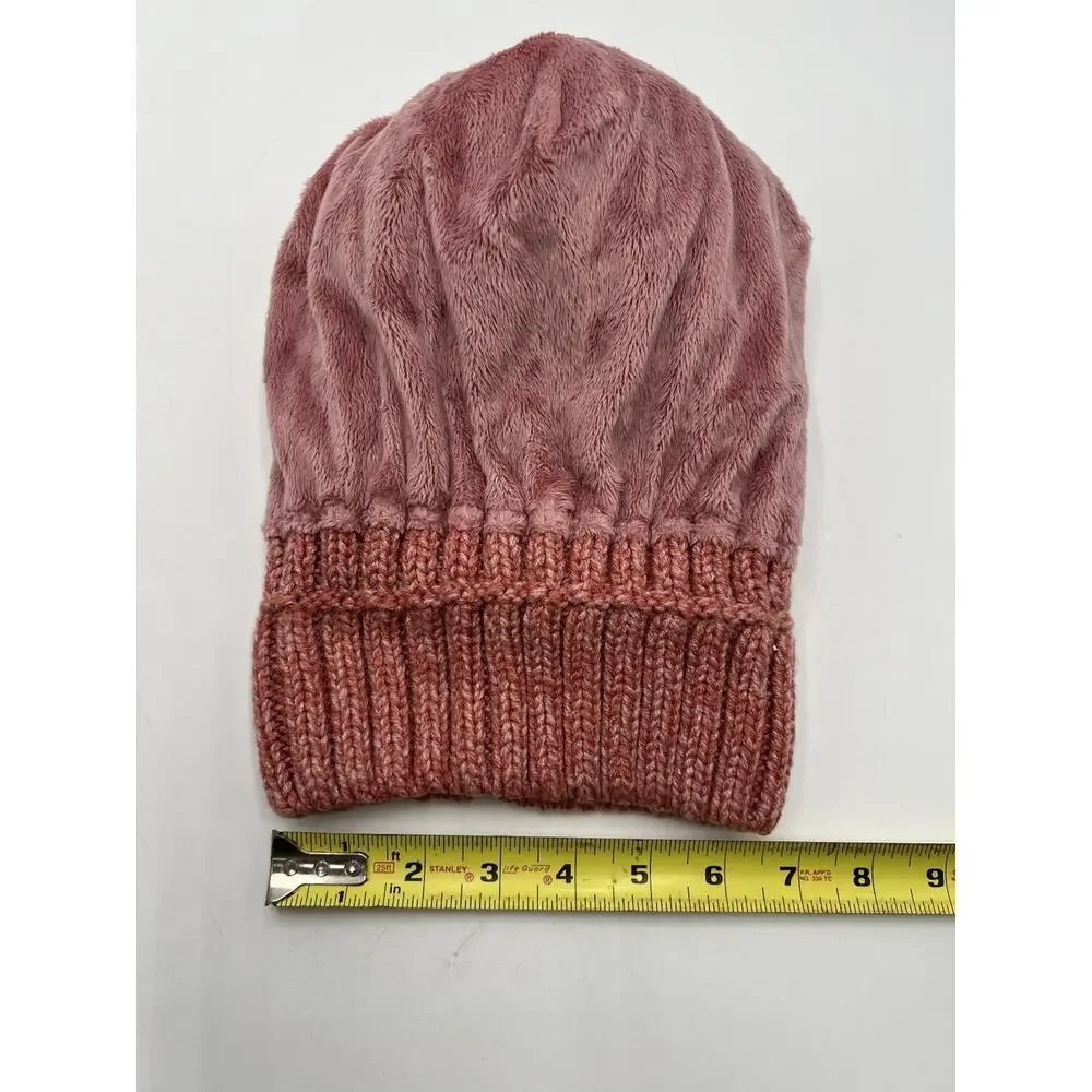 Time and Tru Pink Faux Fur Lined Knit Beanie Hat One Size Women’s Winter